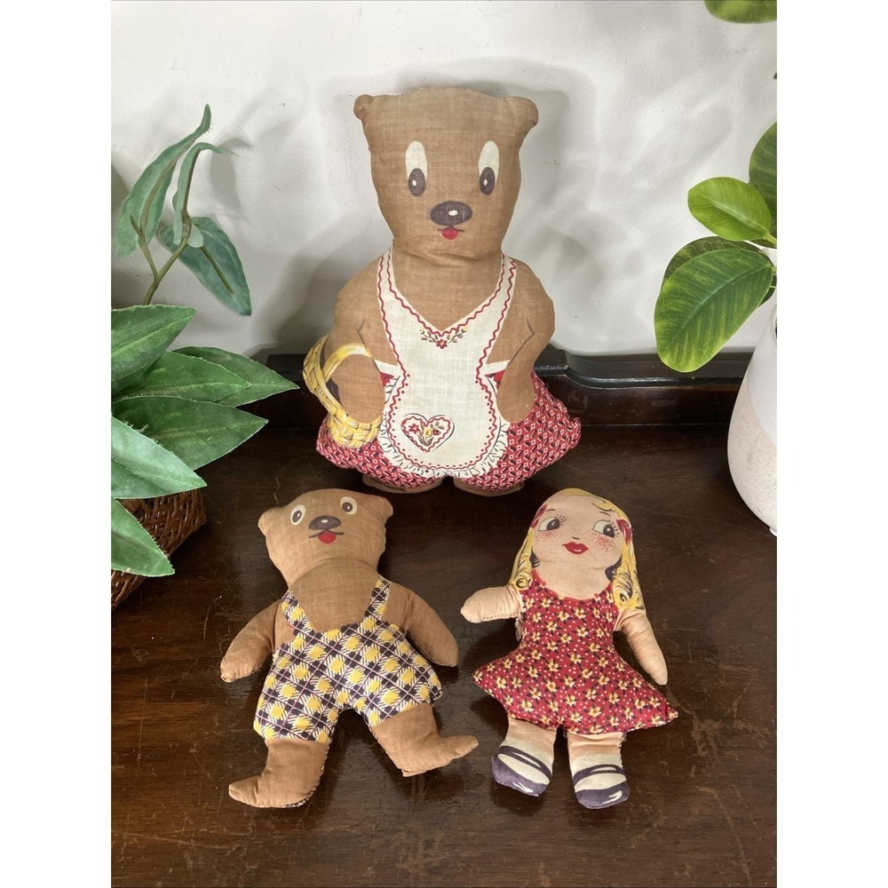 Vintage Goldie Locks and 2 Bears Cranston Print Works Cut n Sew Handmade Plush